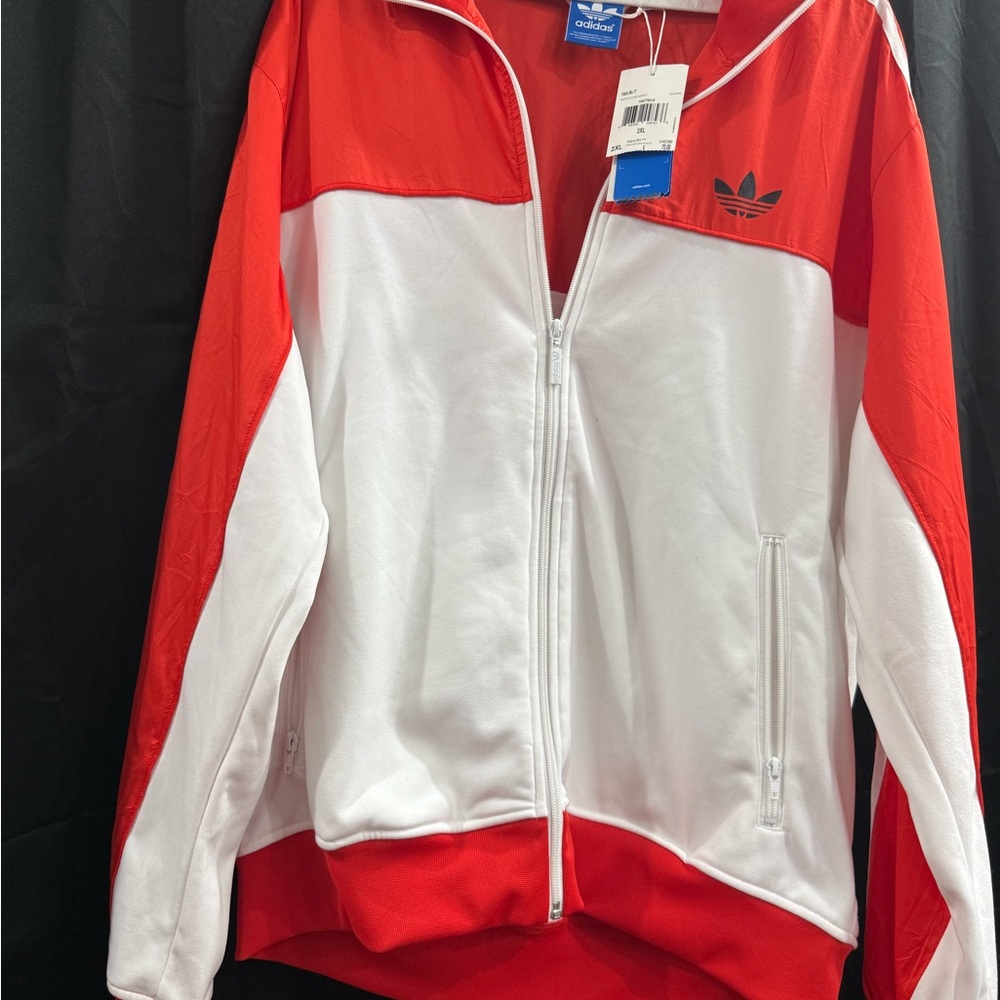 Adidas Red and White Zip-Up Track Suit